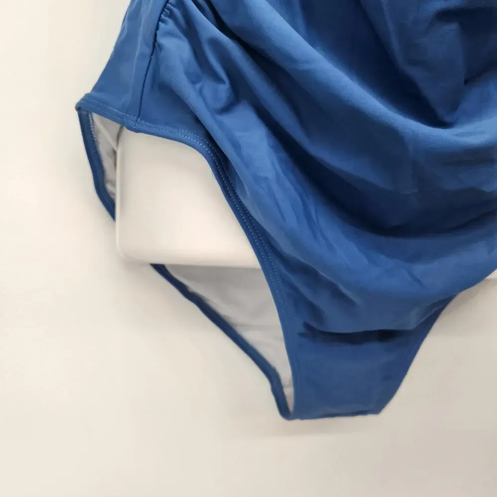 NWT EoMenie Royal Blue Pleated Built in Bra One Piece Swimsuit Plus Women's 2XL‎
